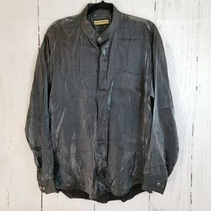 Henri Valdise Button Down Sz L 16 Shiny Gray